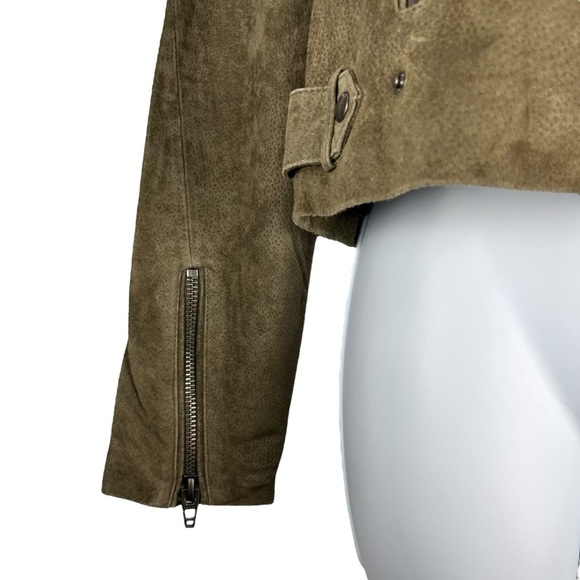NEW BLANKNYC Cropped Suede Moto Boho Jacket Rosemary Green 100% Leather Jacket - Picture 3 of 12